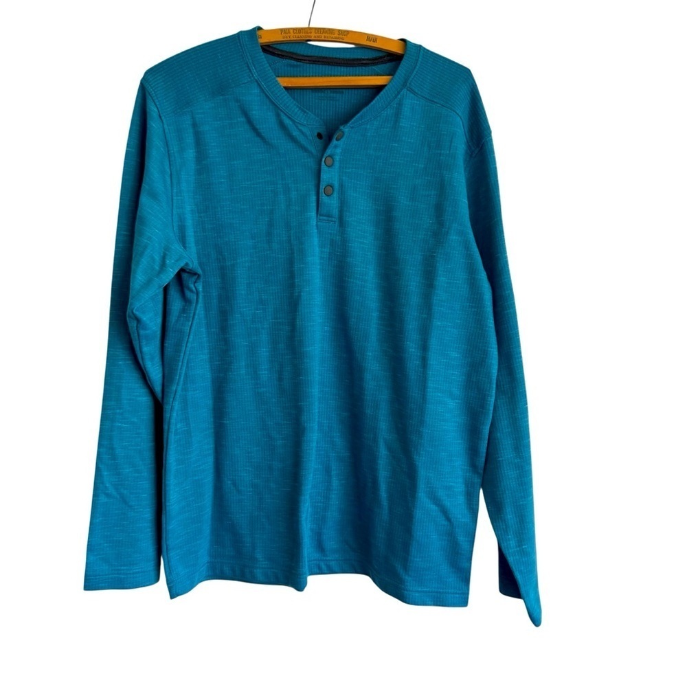 prAna - Ronnie Henley Shirt 1/4 Button Down Space Dyed Turquoise Size Large